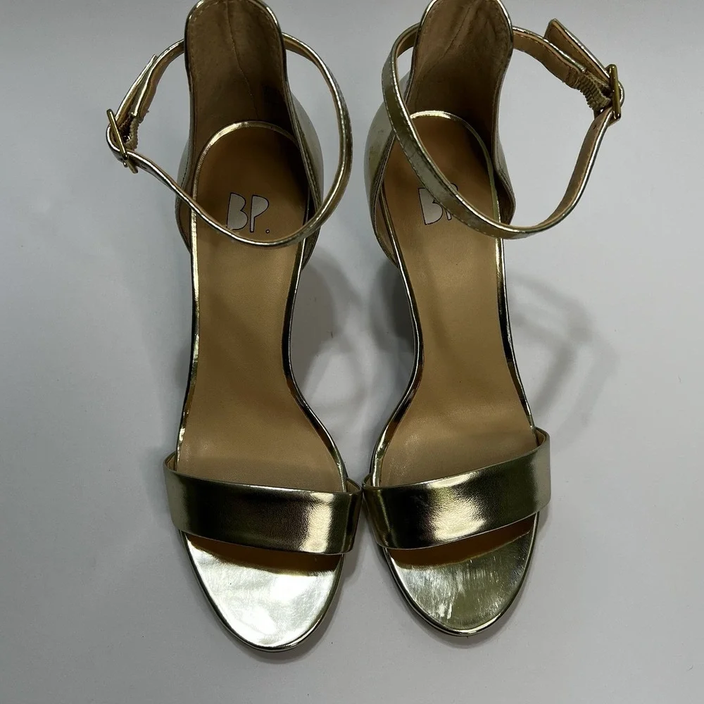 Nordstrom BP. 'Luminate'‎ Open Toe Ankle Strap Heel Size 5.5 Champagne Gold